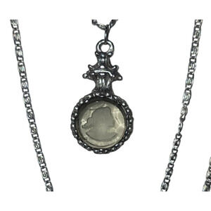 Vtg Goldette Cameo Silver Smoky Intaglio Glass  3 Strand Necklace